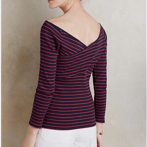 Anthropologie Deletta Navy & Red Striped Long Sleeve Top